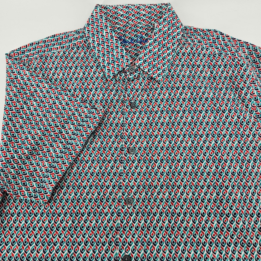 Robert Graham Mens XL Classic Fit Geometric Diamond Print Cotton SS Button Down